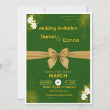 Convite de Casamento Floral Verde e Dourado Elegan
