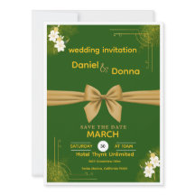 Convite de Casamento Floral Verde e Dourado Elegan