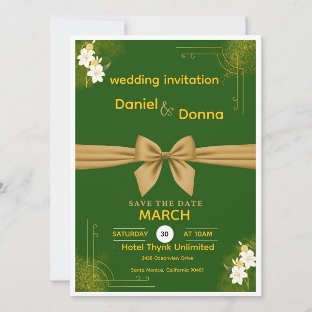 Convite de Casamento Floral Verde e Dourado Elegan (Frente)