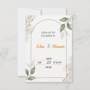 Convite de Casamento Floral Verde e Marrom