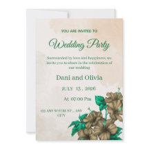 Convite de Casamento Floral Verde Editável para Fe