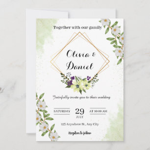 Convite de Casamento Floral Verde Elegante