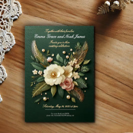 Convite de Casamento Floral Verde Elegante Luxo