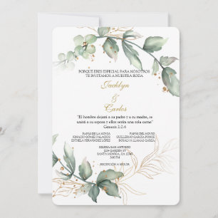 Convite de casamento floral verde em espanhol