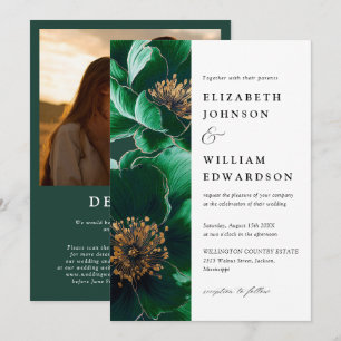Convite de Casamento Floral Verde Esmeralda Modern