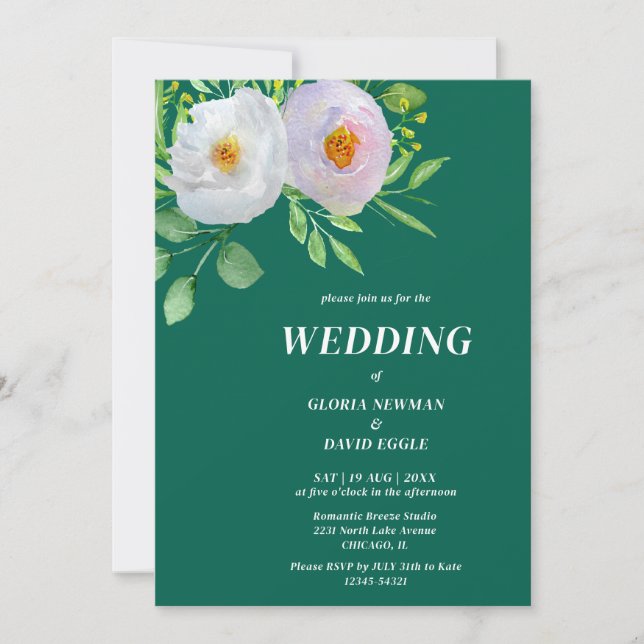 Convite de Casamento Floral Verde Floresta (Frente)