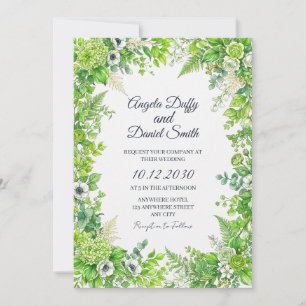 Convite de Casamento Floral Verde Fresco