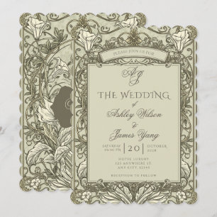 Convite de Casamento Floral Verde Marrom Sage