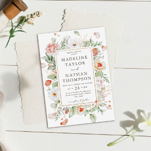 Convite de Casamento Floral Verde Menta e Pêssego