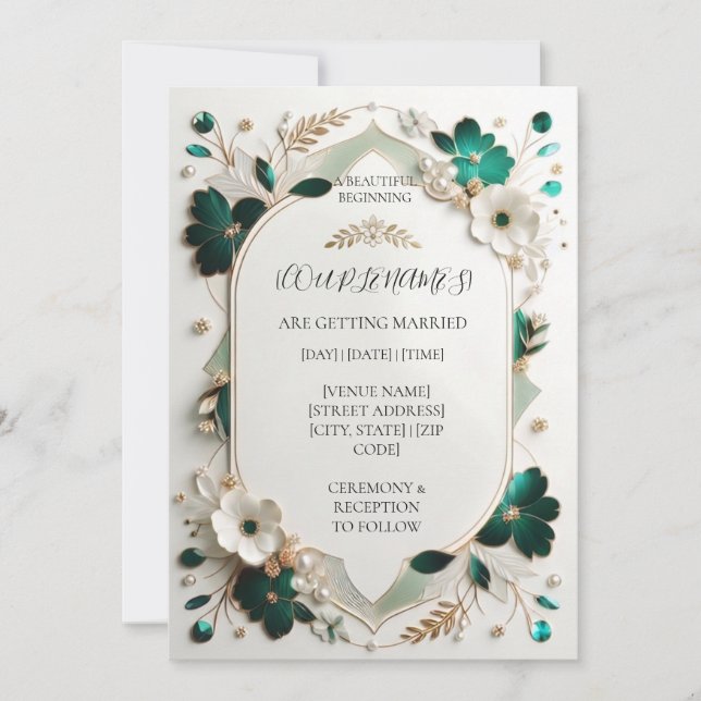Convite de Casamento Floral Verde Moderno (Frente)