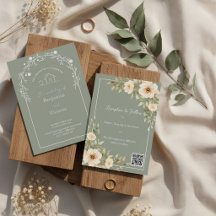 Convite de Casamento Floral Verde Musgo Rústico