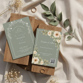 Convite de Casamento Floral Verde Musgo Rústico