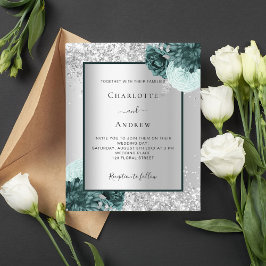 Convite de casamento floral verde prata