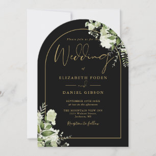 Convite de Casamento Floral Verde Preto Dourado Ar