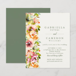 Convite de casamento Floral Verde Russo Burgundy