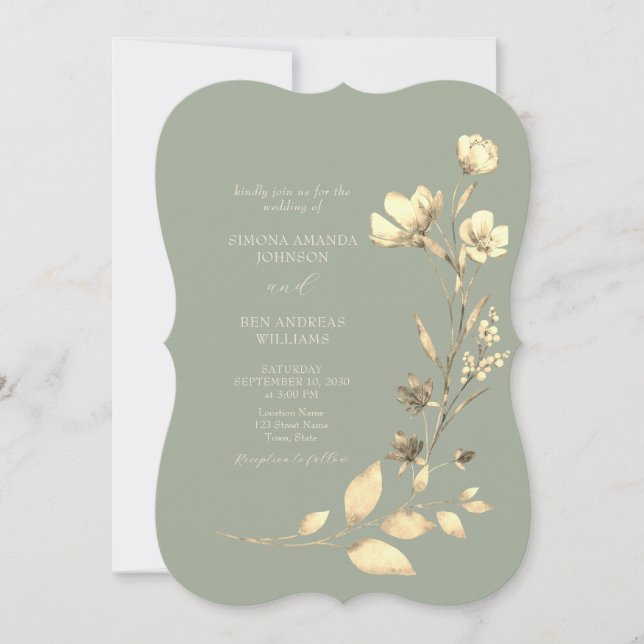 Convite de Casamento Floral Verde Sage Boho (Frente)