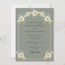 Convite de Casamento Floral Verde Sage Elegante