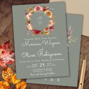 Convite de Casamento Floral Verde Sage Folhagem de