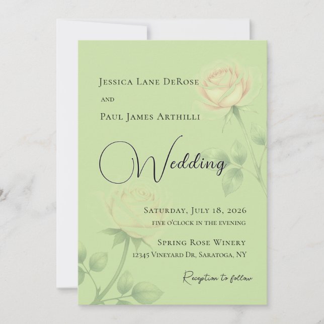 Convite de Casamento Floral Verde Sálvia (Frente)