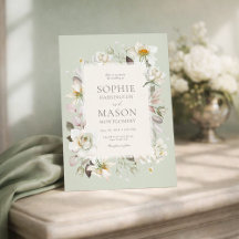 Convite de Casamento Floral Verde Sálvia