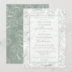 Convite de Casamento Floral Verde Sálvia Elegante