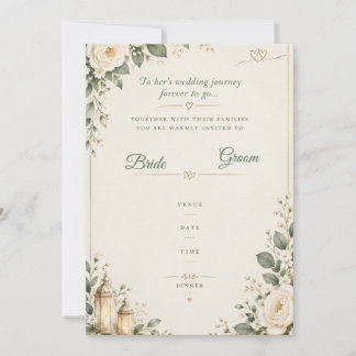 Convite de Casamento Floral Verde Sálvia Elegante