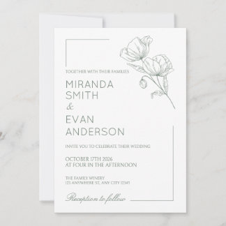 Convite de Casamento Floral Verde Sálvia Poppy