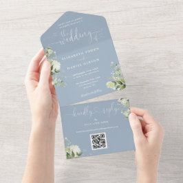 Convite de Casamento Floral Verde Script Azul Poei
