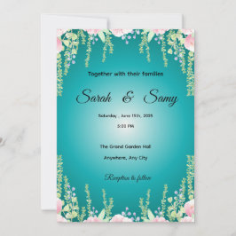 Convite de Casamento Floral Verde Turquesa | Elega