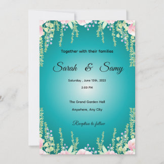 Convite de Casamento Floral Verde Turquesa | Elega