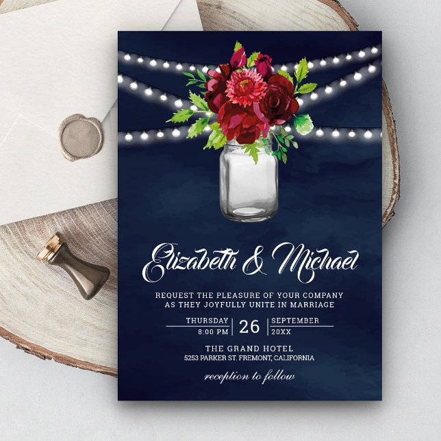 Convite de Casamento Floral Vermelho Borgonha Jarr (Criador carregado)