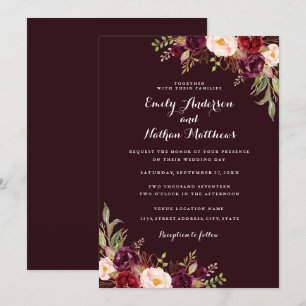 Convite de Casamento Floral Vermelho Borgonha Prof