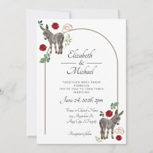 Convite de Casamento Floral Vermelho Burro Rústico