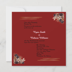 Convite de Casamento Floral Vermelho Convite Quadr