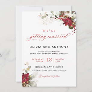 Convite de Casamento Floral Vermelho de Natal