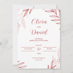 Convite de Casamento Floral Vermelho Elegante