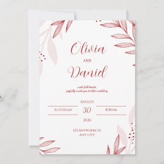 Convite de Casamento Floral Vermelho Elegante