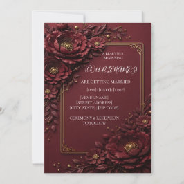 Convite de casamento floral vermelho elegante