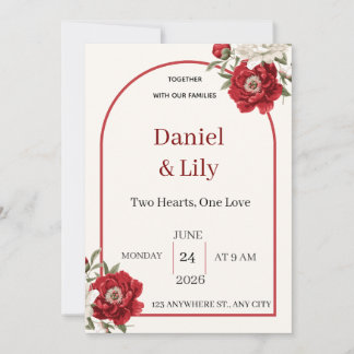 Convite de Casamento Floral Vermelho Elegante