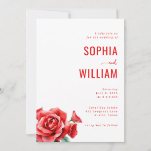 Convite de Casamento Floral Vermelho Elegante