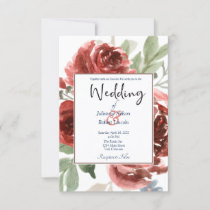 Convite de casamento floral vermelho elegante