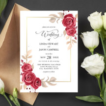 Convite de Casamento Floral Vermelho Elegante com 