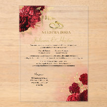 Convite de Casamento Floral Vermelho Elegante Noss