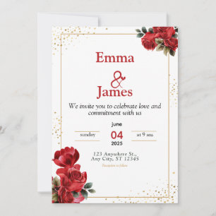 Convite de Casamento Floral Vermelho Luxuoso