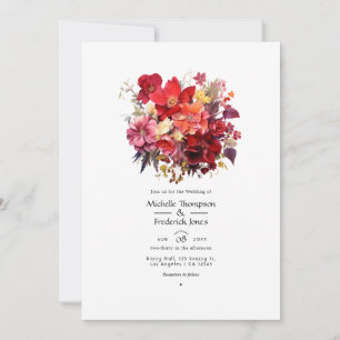 Convite de Casamento Floral Vermelho Luxuriante