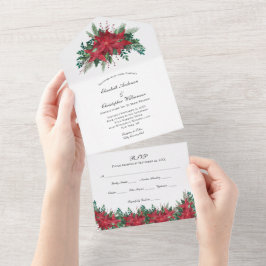 Convite de Casamento Floral Vermelho Verde Tudo Em