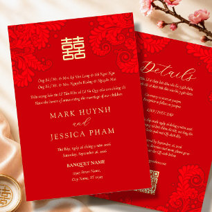 Convite de Casamento Floral Vermelho Vietnamita In