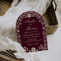Convite de Casamento Floral Vermelho Vinho Mexican