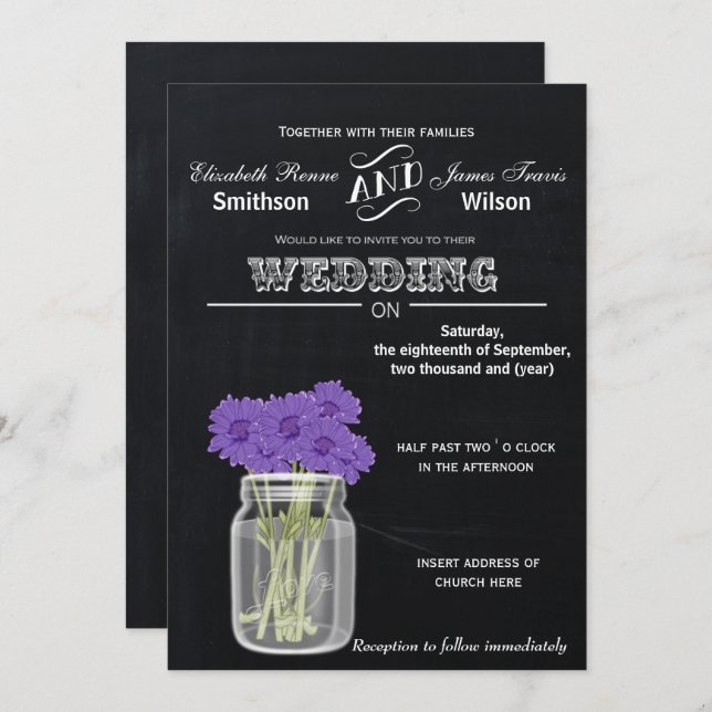 Convite de casamento floral Vintage Chalkboard Mas (Frente/Verso)