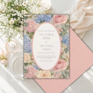 Convite de Casamento Floral Vintage com Hortênsias